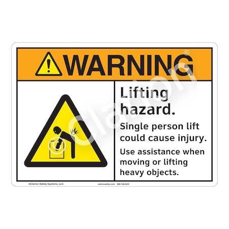 ANSI/ISO Compliant Warning Lifting Hazard Safety Signs Indoor/Outdoor Flexible Polyester (ZA) 10x7